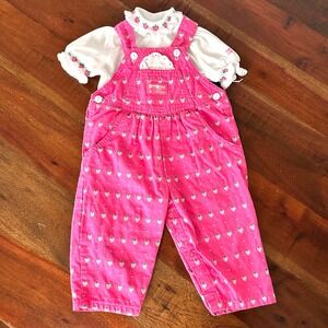 VTG OshKosh B'gosh Rare Pink Strawberry Bubble Vestbak Overalls Shirt Baby 18M